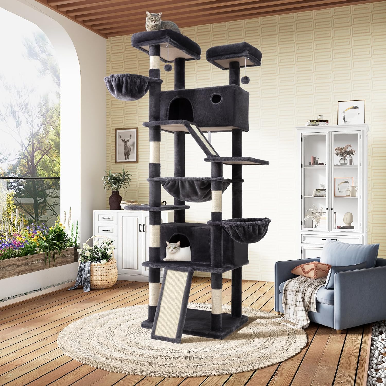 81" Multi-Level Cat Tree with Hammock, Scratching Posts & Cozy Perches – Perfect for Large Cats (Available in Multiple Colors)